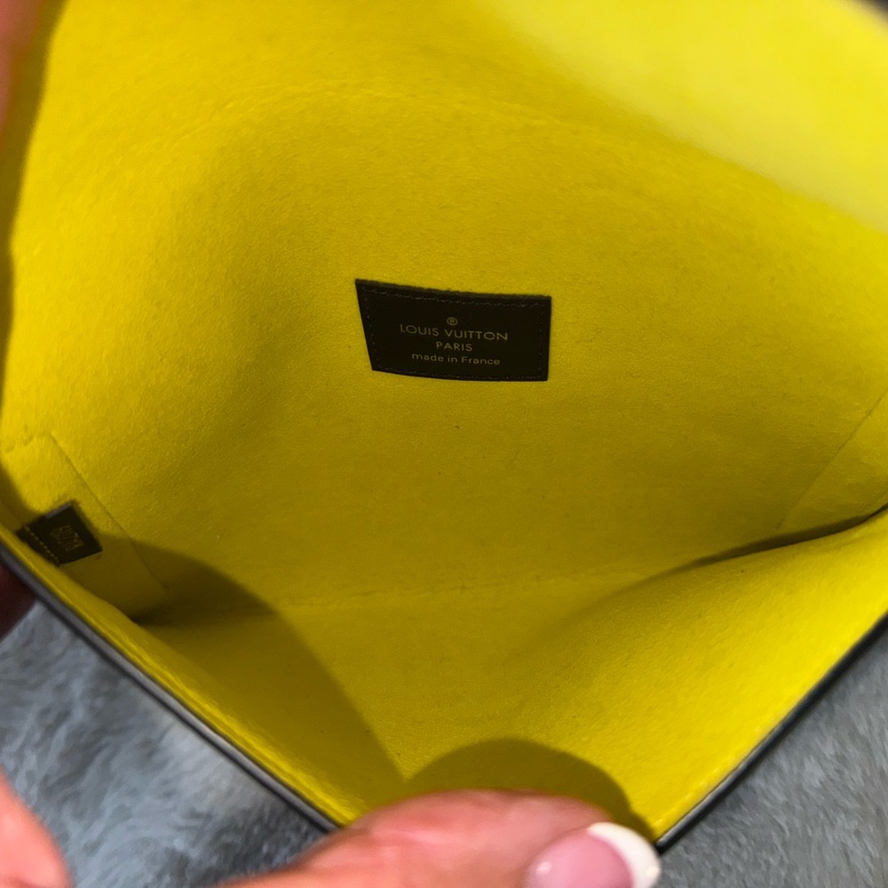 Louis Vuitton Graphite large pouch with yellow/green interior. 7.5”L/5.5”W. - Picture 4 of 5